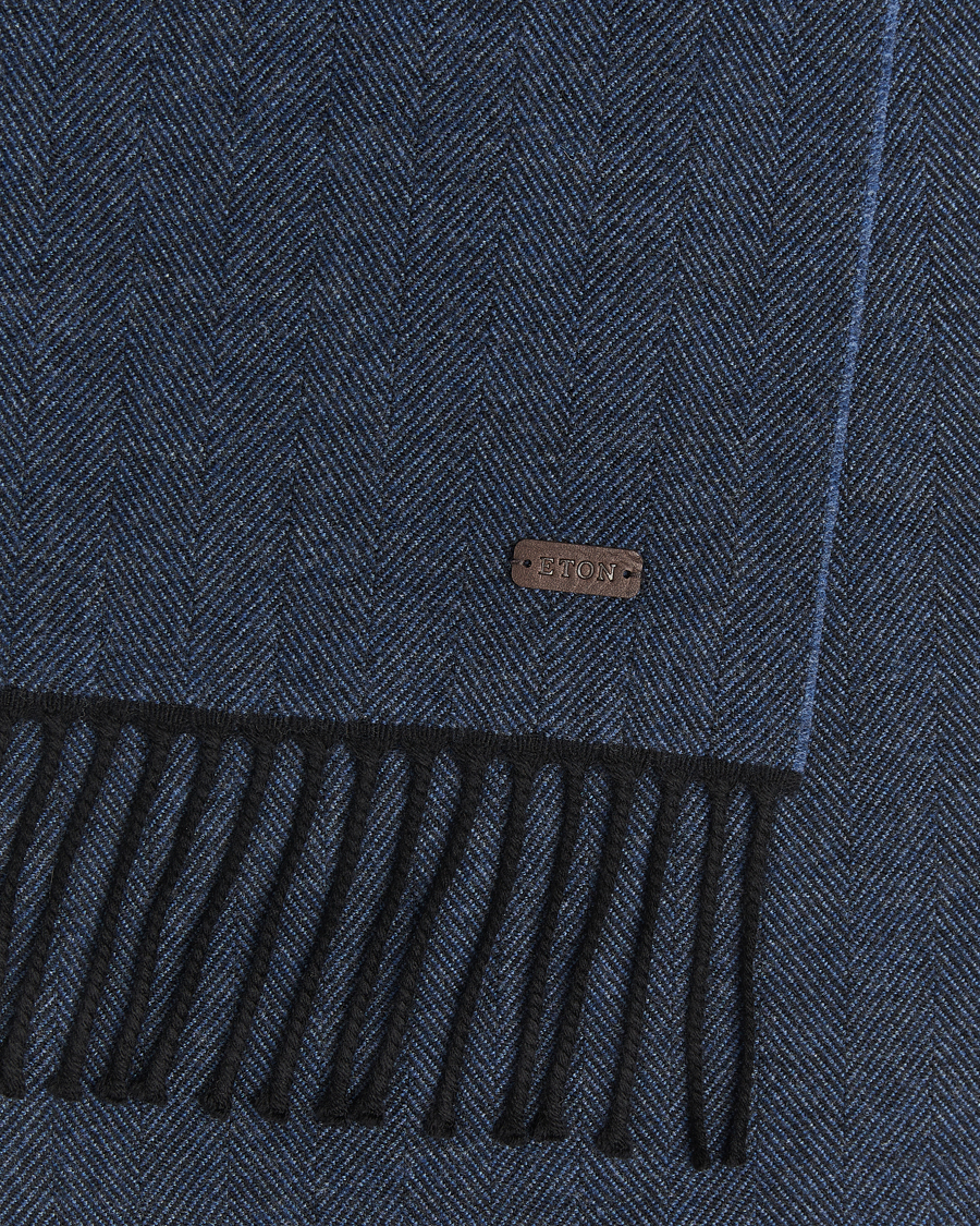 Herre | Halstørklæder | Eton | Merino Wool Herringbone Scarf Dark Blue