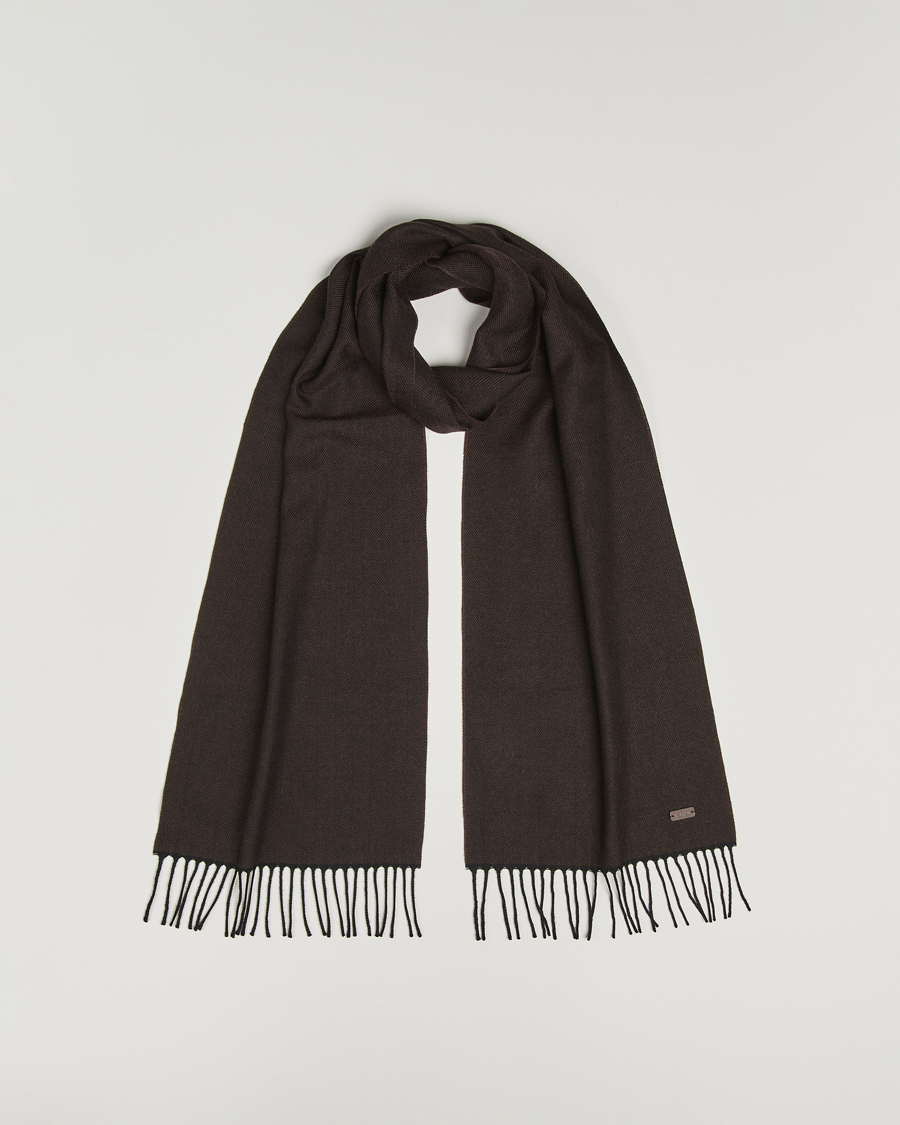 Herre | Halstørklæder | Eton | Merino Wool Herringbone Scarf Dark Brown