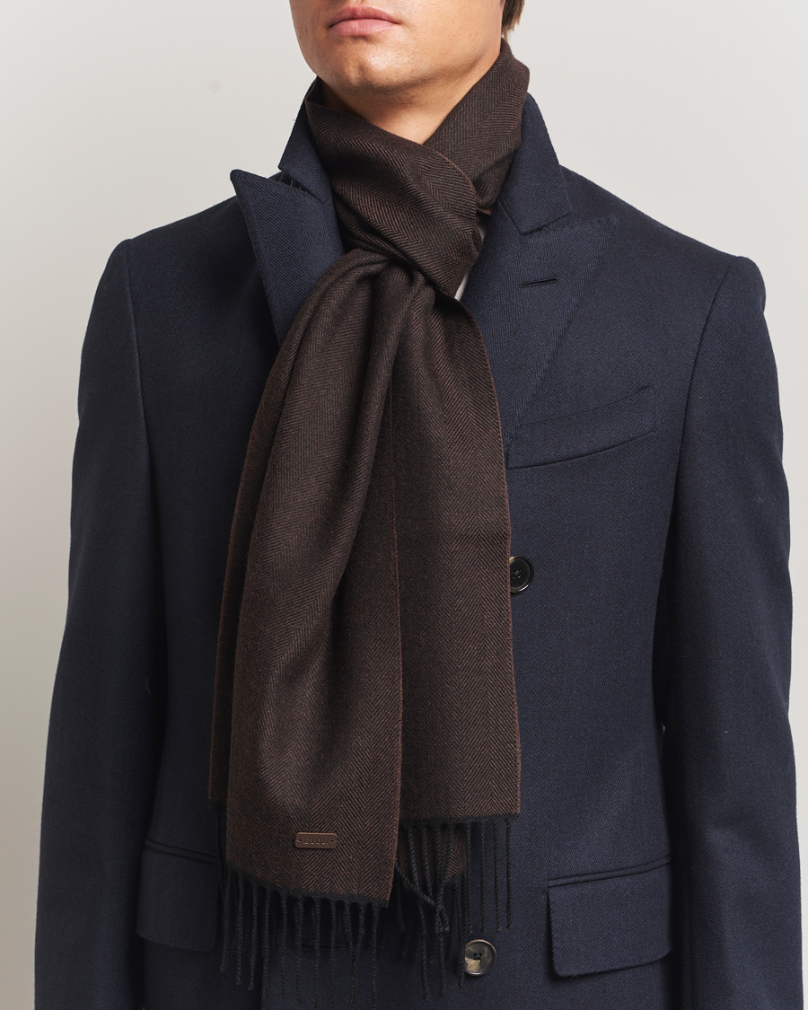 Herre | Halstørklæder | Eton | Merino Wool Herringbone Scarf Dark Brown