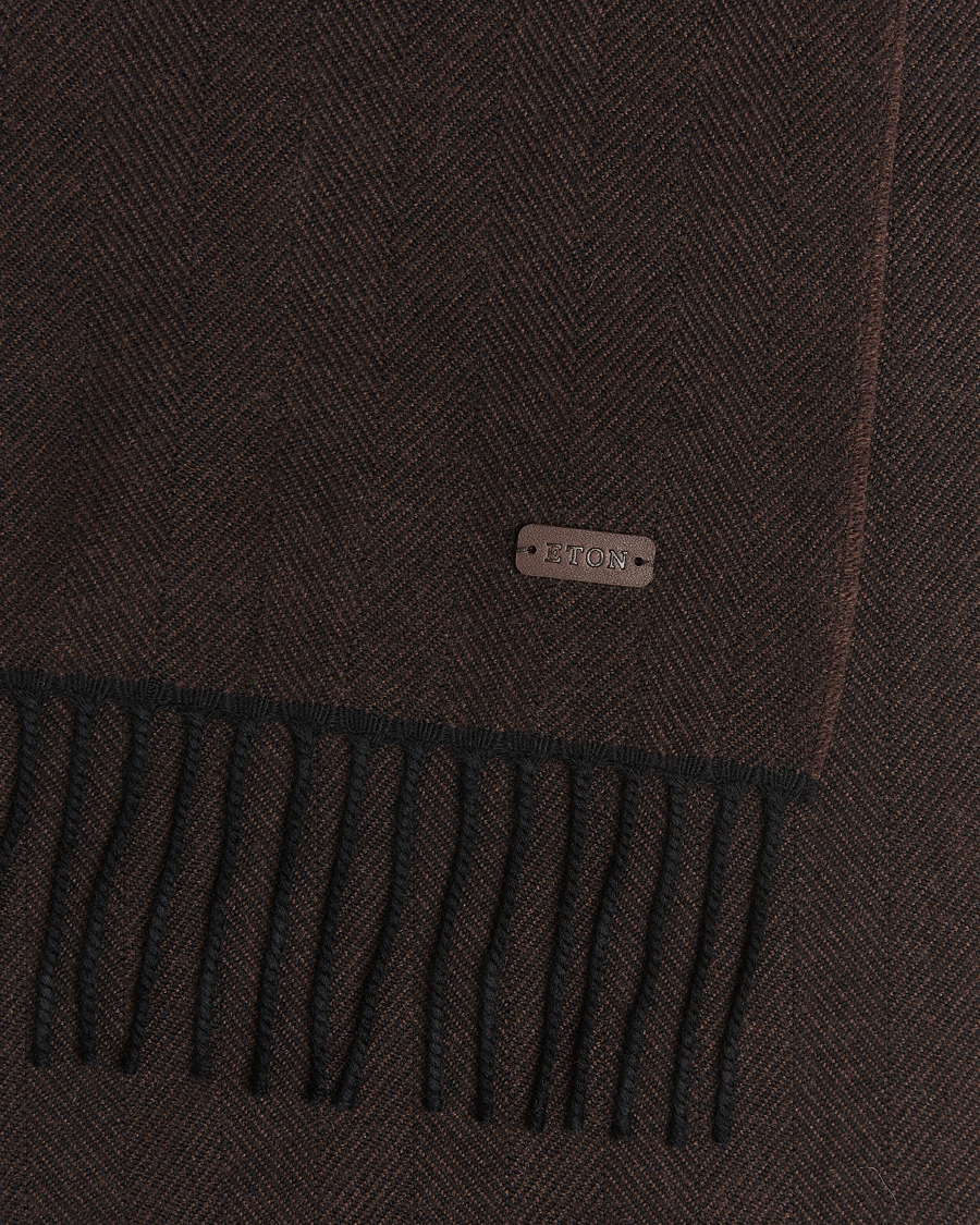 Herre | Halstørklæder | Eton | Merino Wool Herringbone Scarf Dark Brown