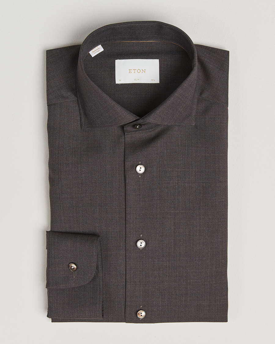 Herre | Skjorter | Eton | Slim Fit Merino Shirt Dark Brown