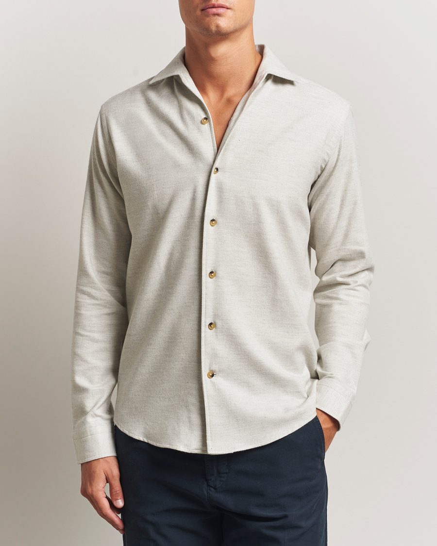 Herre | Skjorter | Eton | Casual Fit One Piece Collar Flannel Shirt Light Grey
