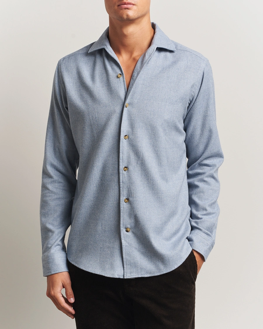 Herre | Skjorter | Eton | Casual Fit One Piece Collar Flannel Shirt Light Blue