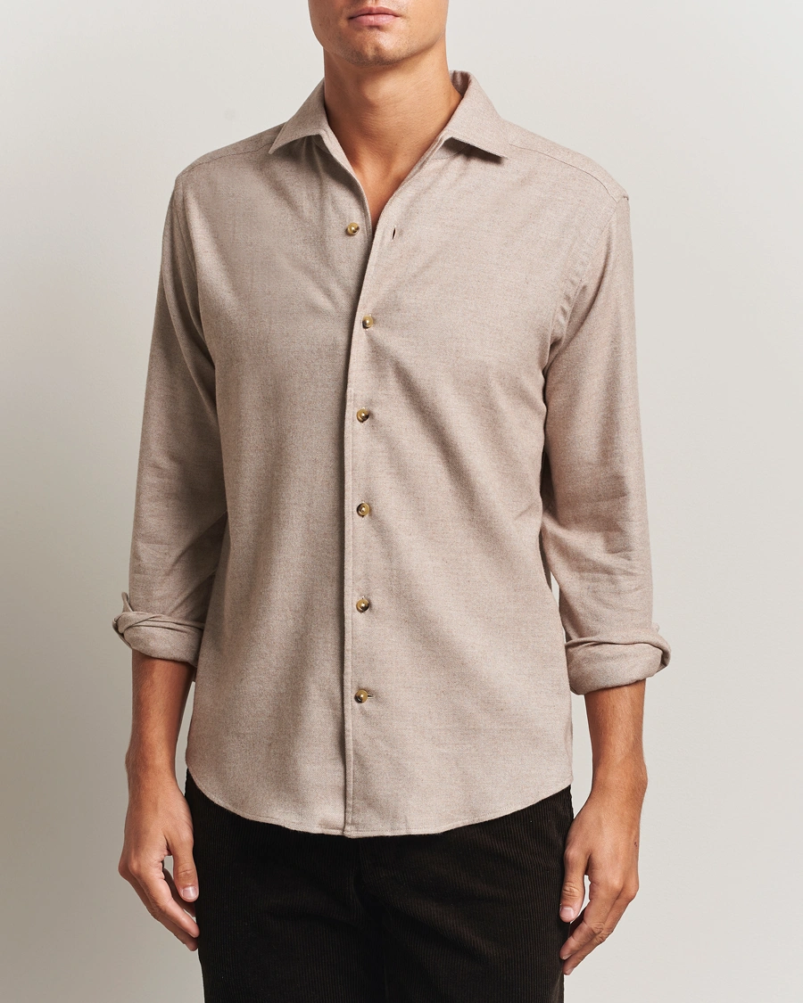 Herre | Skjorter | Eton | Casual Fit One Piece Collar Flannel Shirt Beige