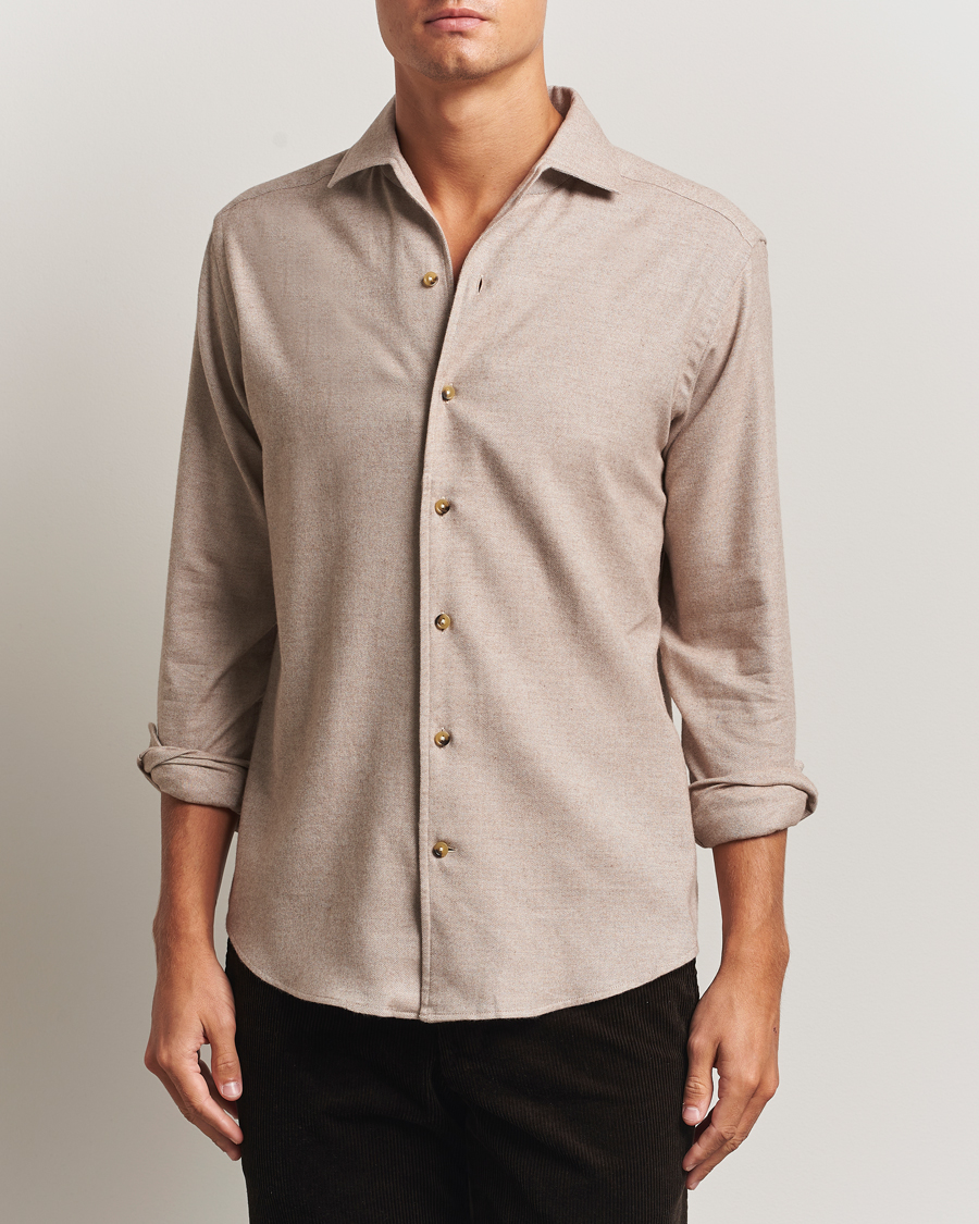 Herre | Skjorter | Eton | Casual Fit One Piece Collar Flannel Shirt Beige