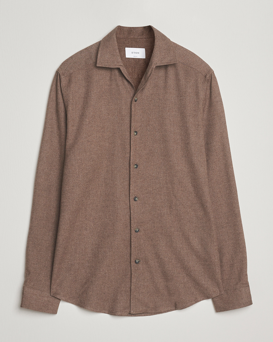 Herre | Skjorter | Eton | Casual Fit One Piece Collar Flannel Shirt Brown
