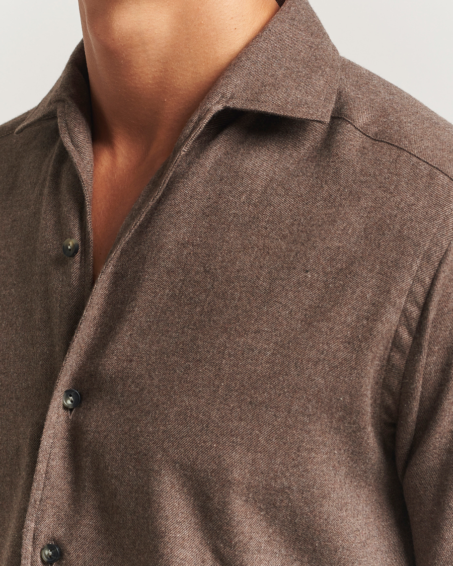 Herre | Skjorter | Eton | Casual Fit One Piece Collar Flannel Shirt Brown