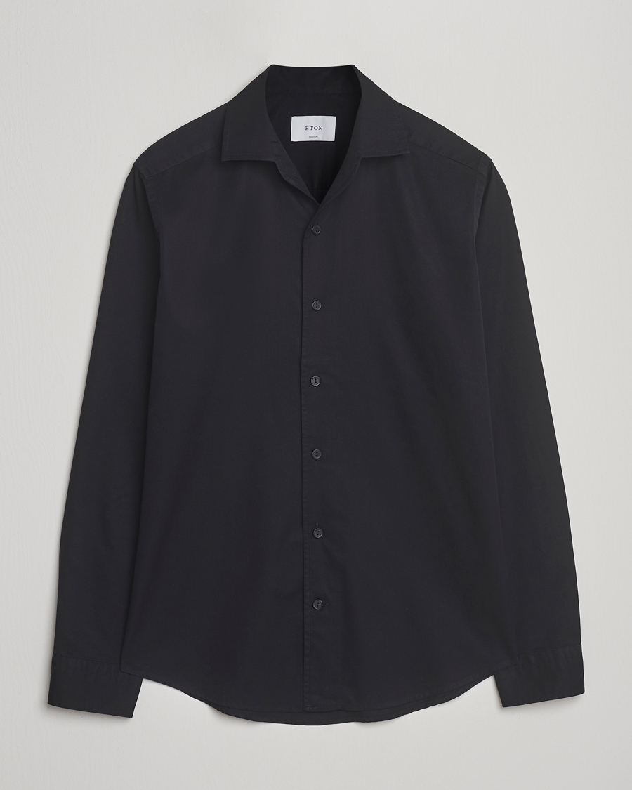 Herre | Skjorter | Eton | Casual Fit Garment Washed One Piece Collar Shirt Black