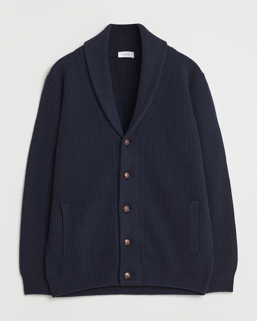 Herre | Trøjer | Eton | Wool Knitted Shawl Collar Cardigan Navy