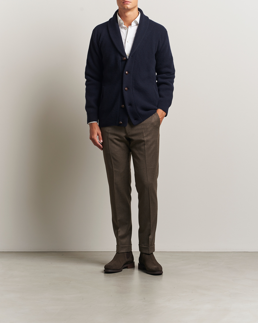 Herre | Trøjer | Eton | Wool Knitted Shawl Collar Cardigan Navy