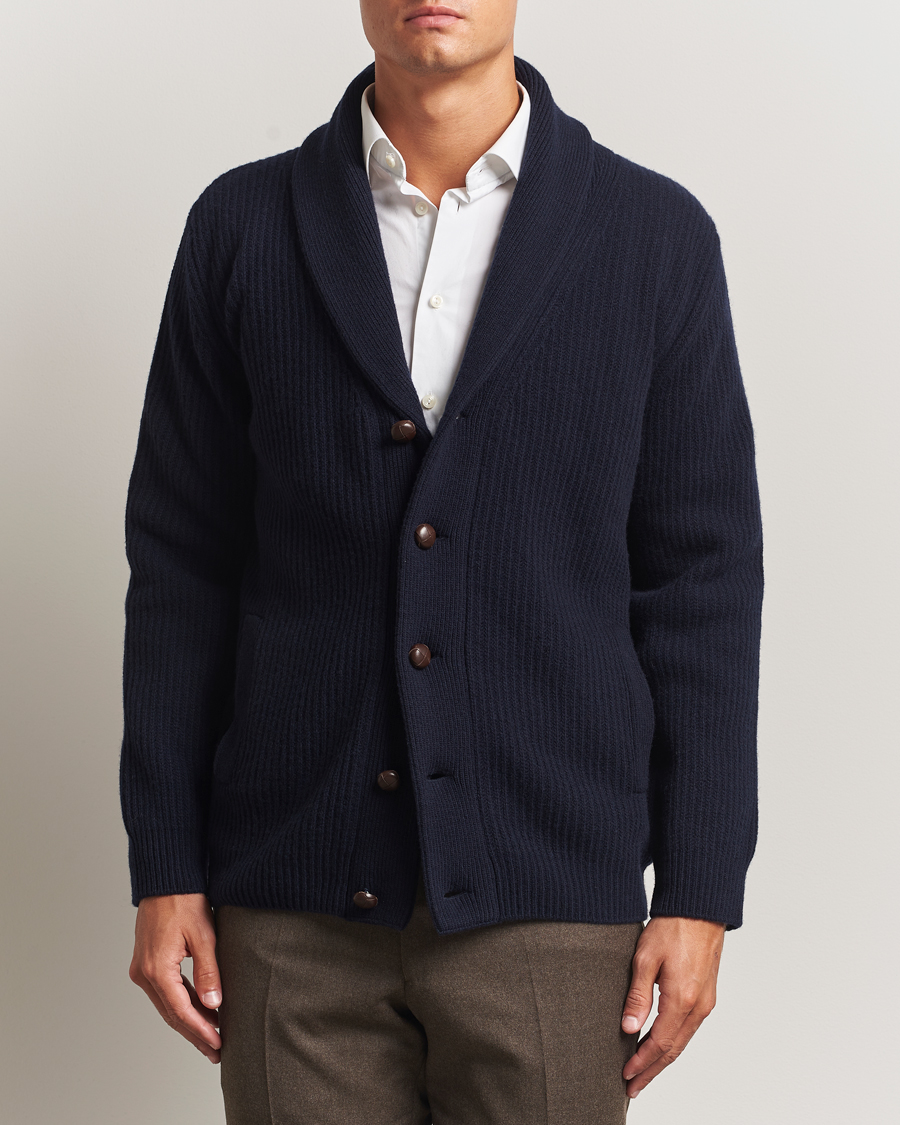 Herre | Trøjer | Eton | Wool Knitted Shawl Collar Cardigan Navy