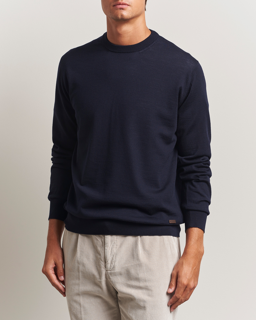 Herre | Trøjer | Eton | Merino Knitted Crew Neck Navy