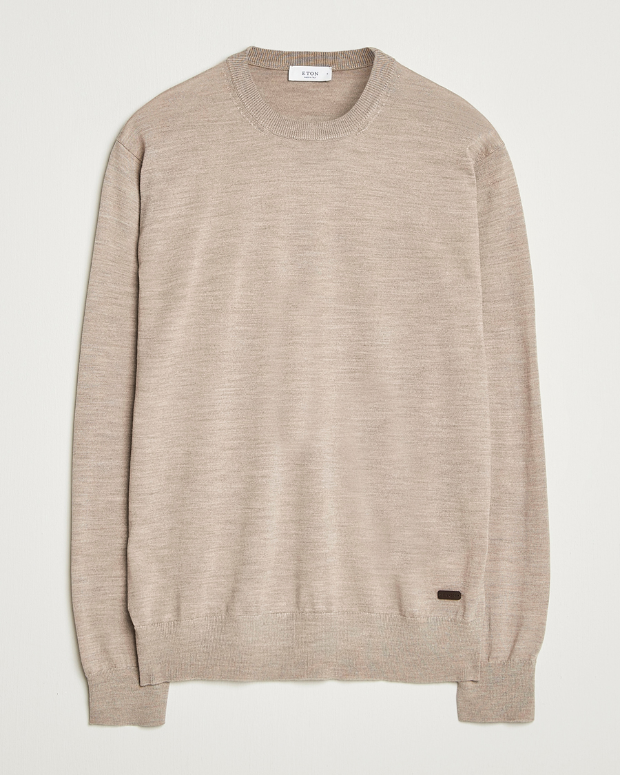 Herre | Trøjer | Eton | Merino Knitted Crew Neck Beige