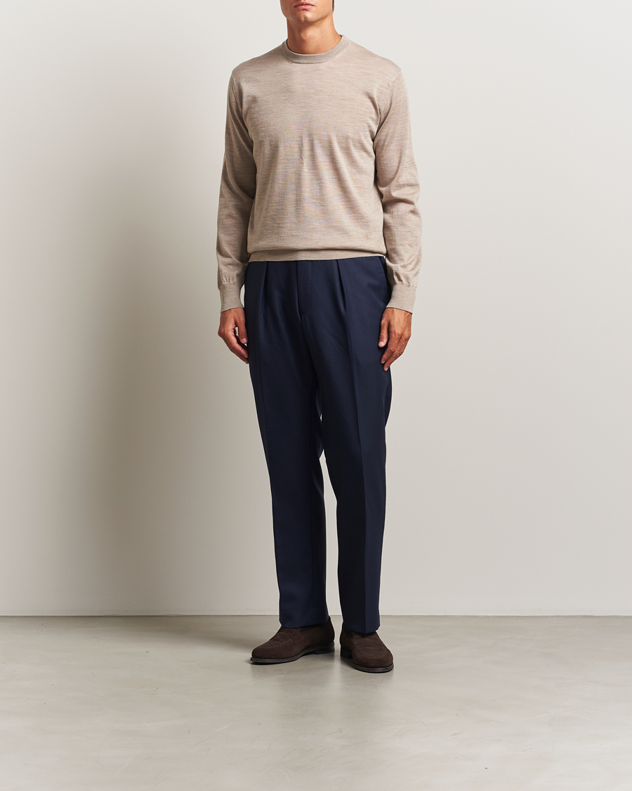 Herre | Trøjer | Eton | Merino Knitted Crew Neck Beige