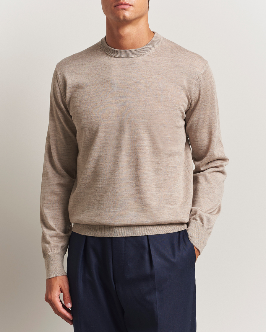 Herre | Trøjer | Eton | Merino Knitted Crew Neck Beige