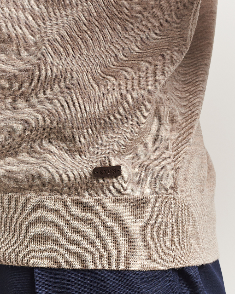 Herre | Trøjer | Eton | Merino Knitted Crew Neck Beige