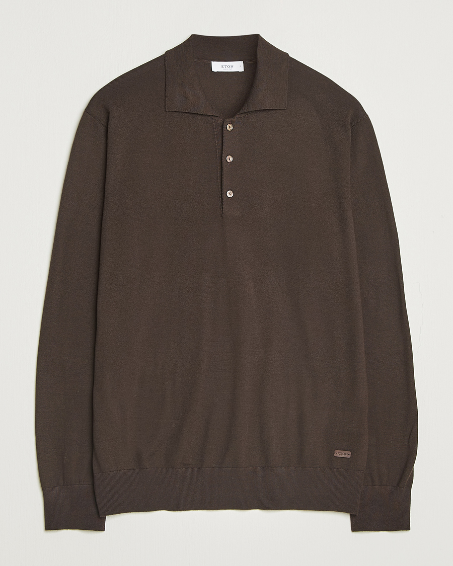 Herre | Trøjer | Eton | Merino Knitted Polo Dark Brown