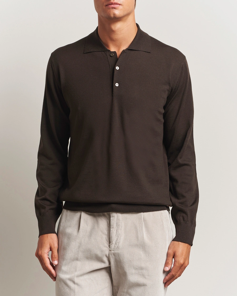 Herre | Trøjer | Eton | Merino Knitted Polo Dark Brown