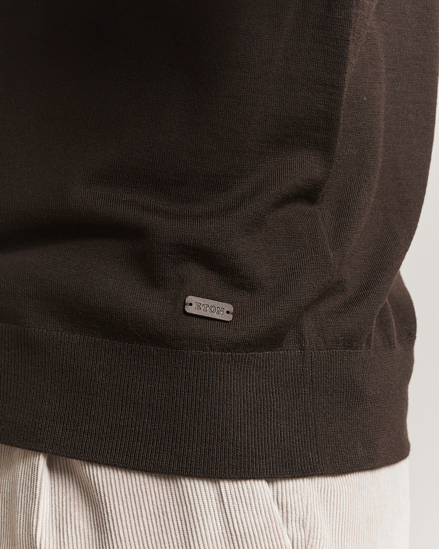 Herre | Trøjer | Eton | Merino Knitted Polo Dark Brown
