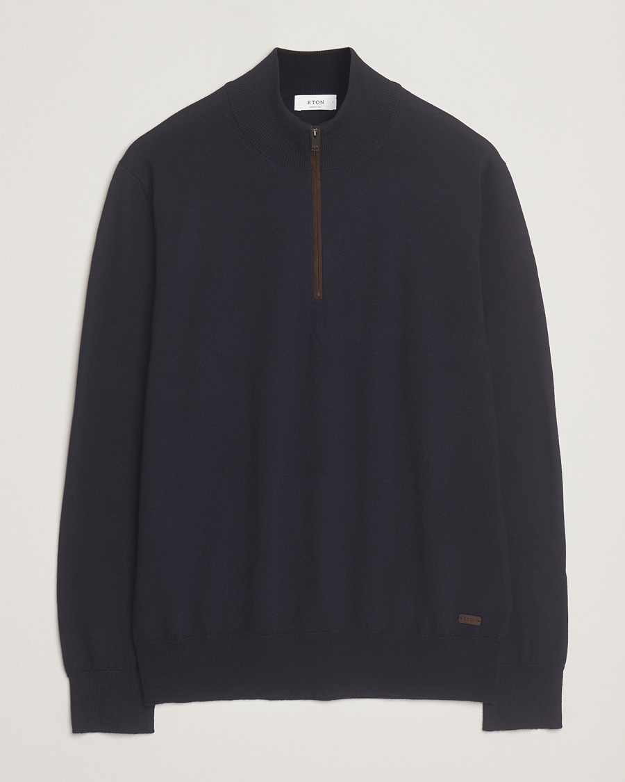 Herre | Trøjer | Eton | Merino Knitted Half Zip Navy