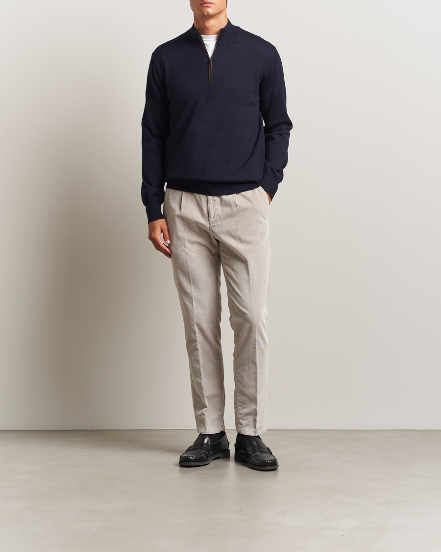 Herre | Trøjer | Eton | Merino Knitted Half Zip Navy