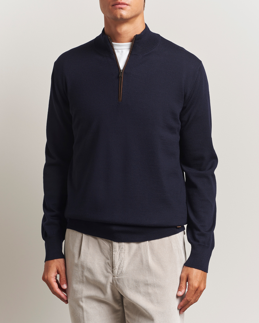 Herre | Trøjer | Eton | Merino Knitted Half Zip Navy