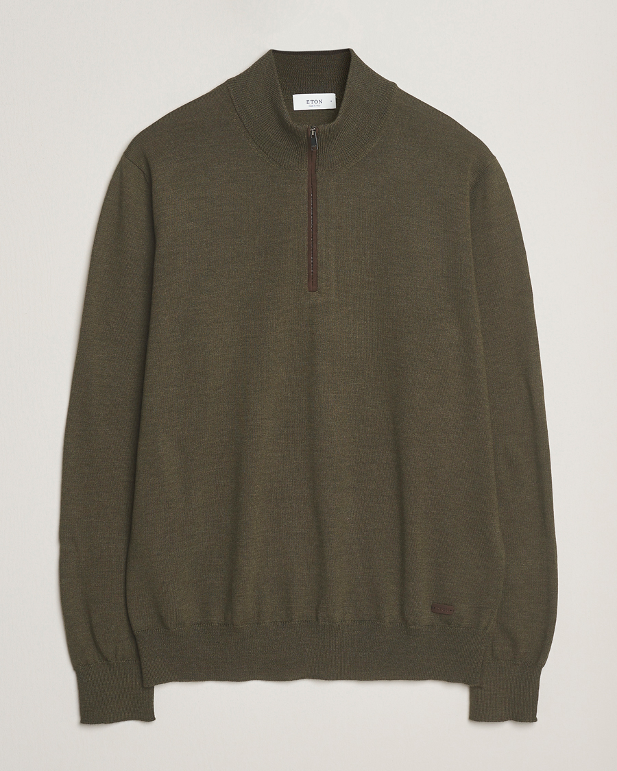 Herre | Trøjer | Eton | Merino Knitted Half Zip Dark Green