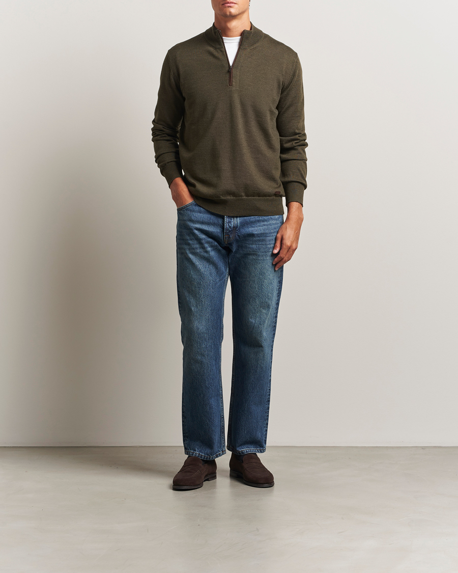 Herre | Trøjer | Eton | Merino Knitted Half Zip Dark Green