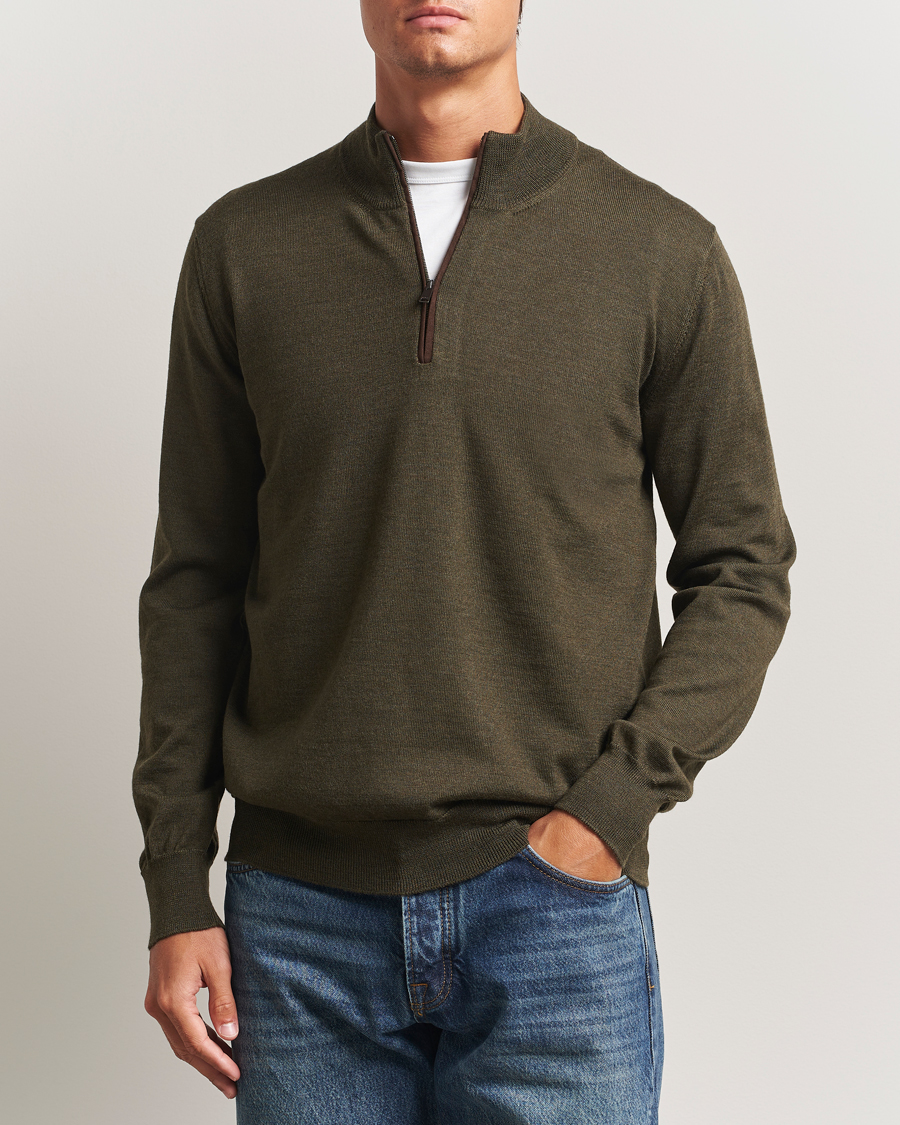 Herre | Trøjer | Eton | Merino Knitted Half Zip Dark Green