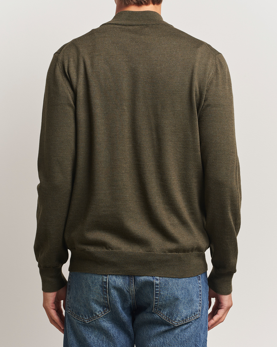 Herre | Trøjer | Eton | Merino Knitted Half Zip Dark Green