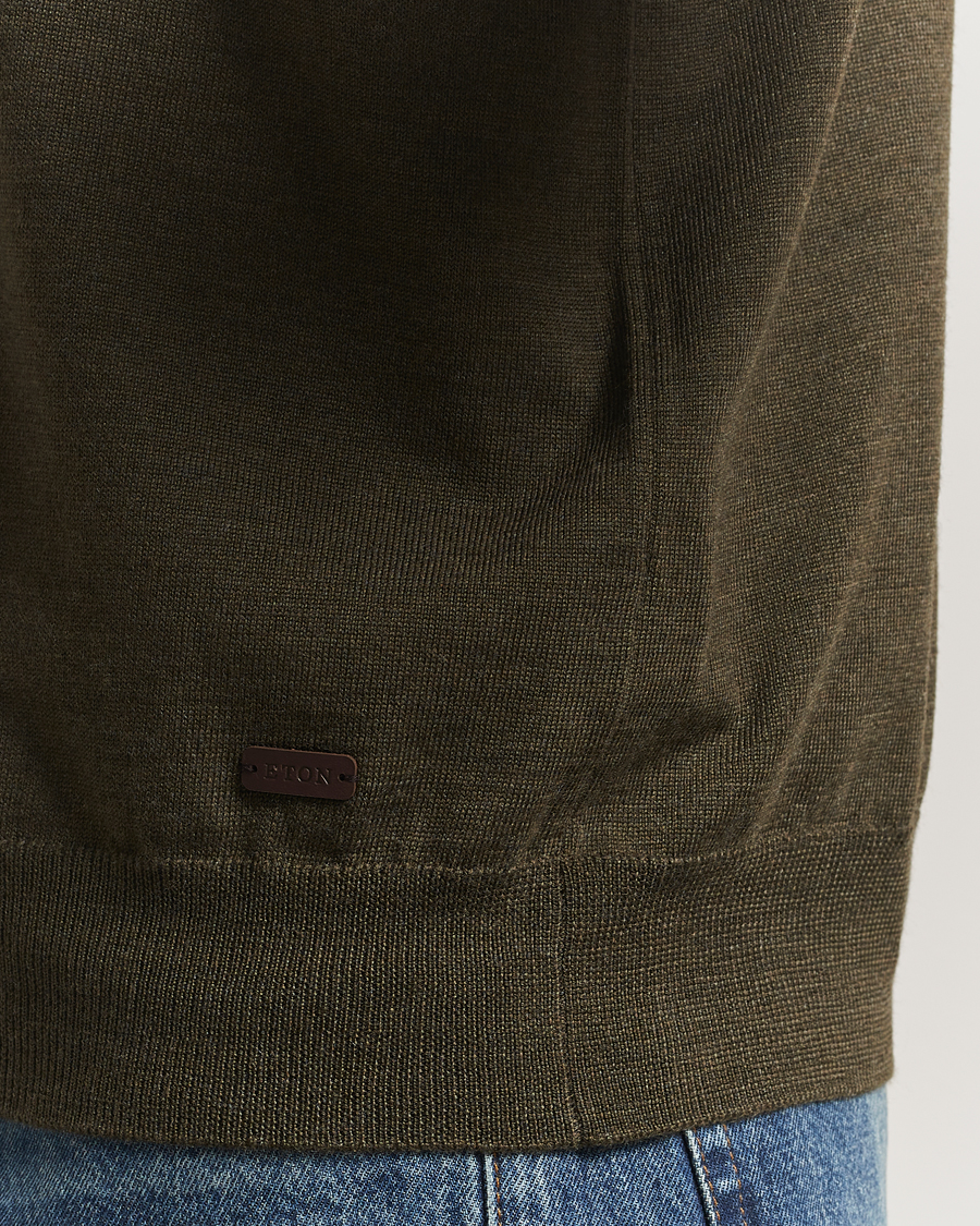 Herre | Trøjer | Eton | Merino Knitted Half Zip Dark Green