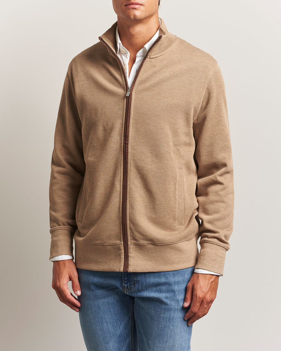 Herre | Trøjer | Gant | Sacker Rib Full Zip Khaki Melange