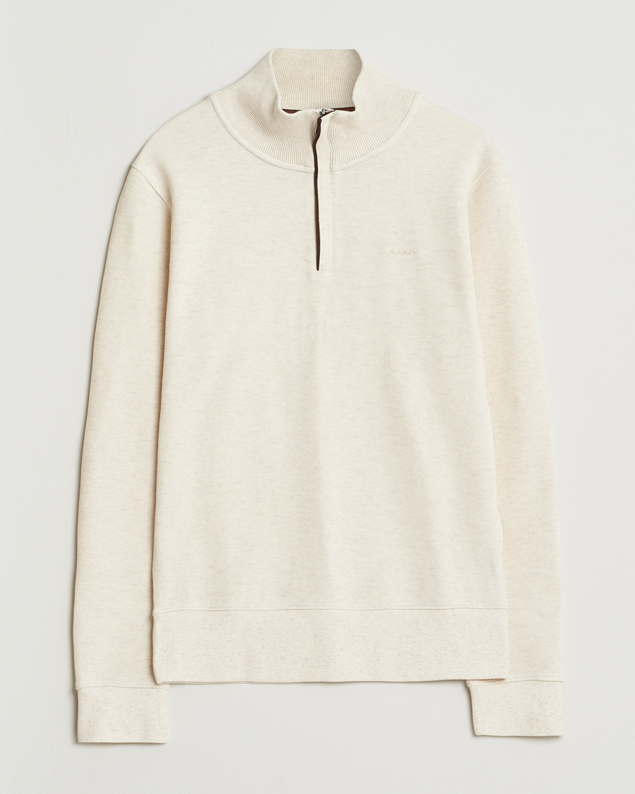 Herre | Trøjer | GANT | Sacker Rib Half Zip Cream