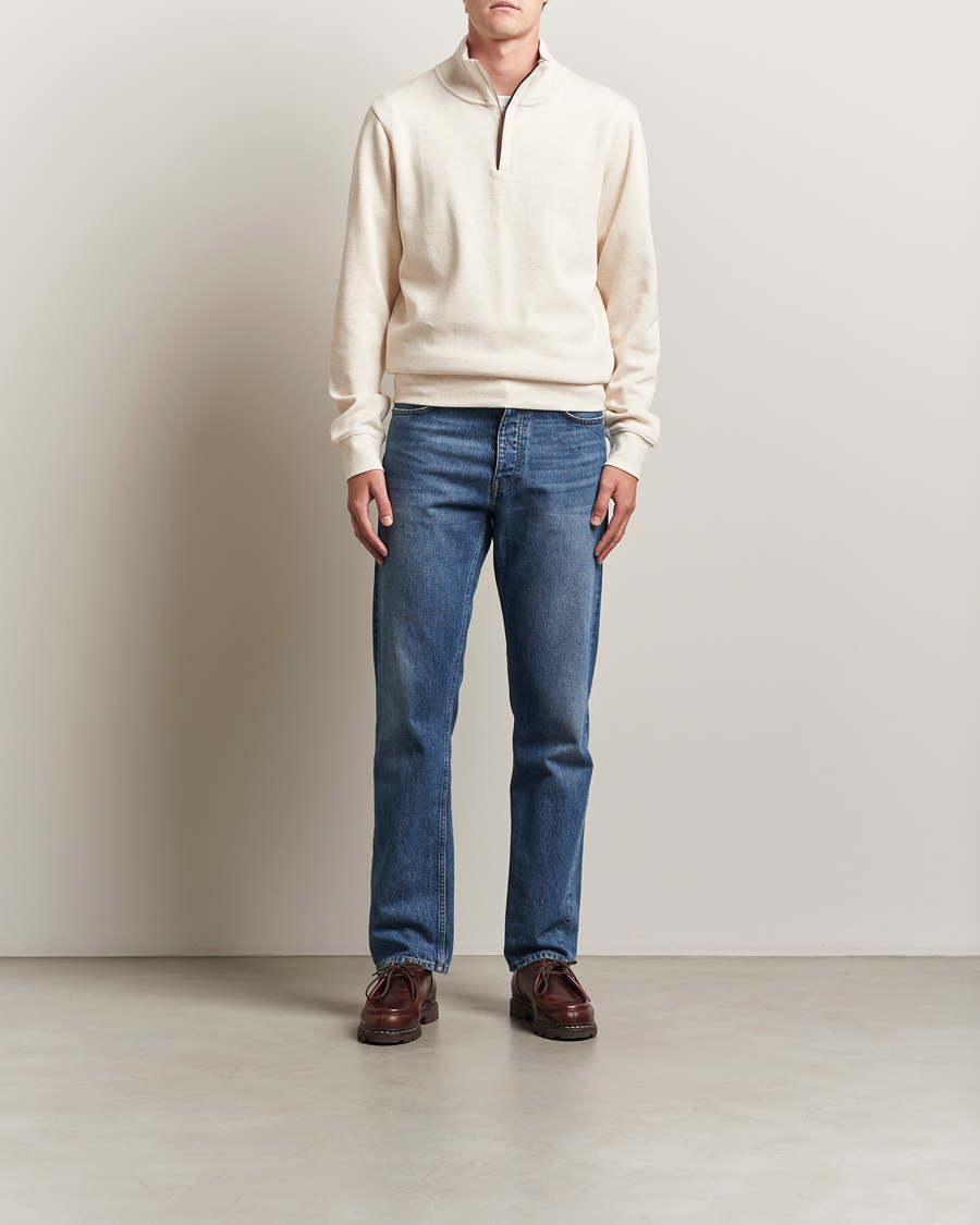 Herre | Trøjer | GANT | Sacker Rib Half Zip Cream