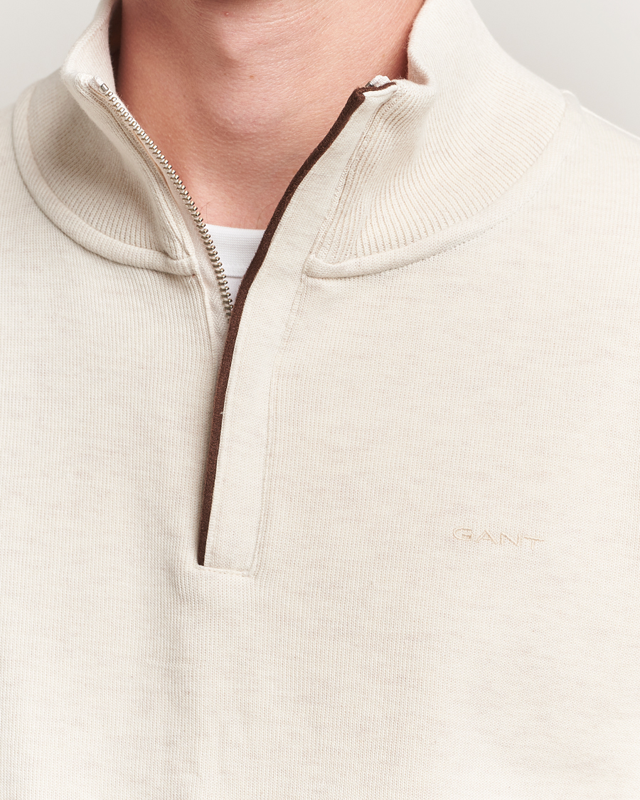Herre | Trøjer | GANT | Sacker Rib Half Zip Cream