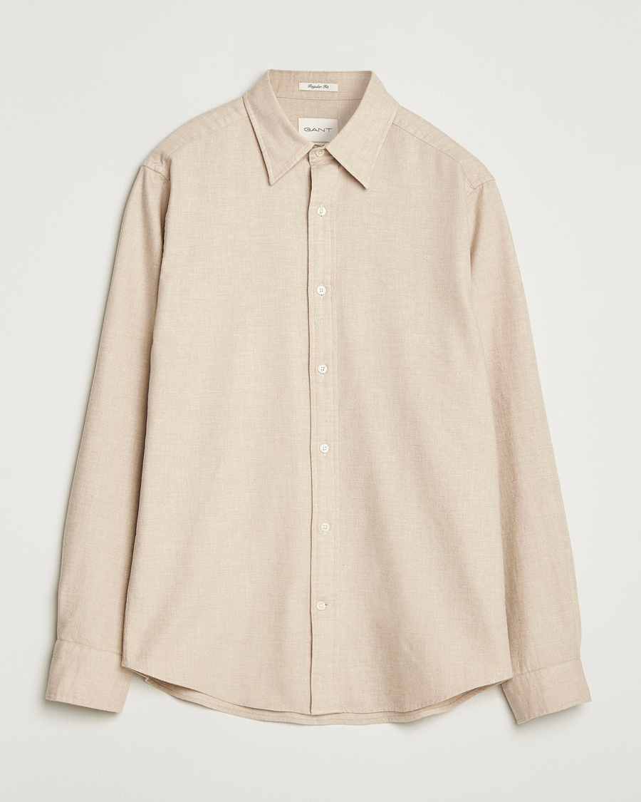 Herre | Skjorter | GANT | Regular Fit Flannel Shirt Light Beige Melange