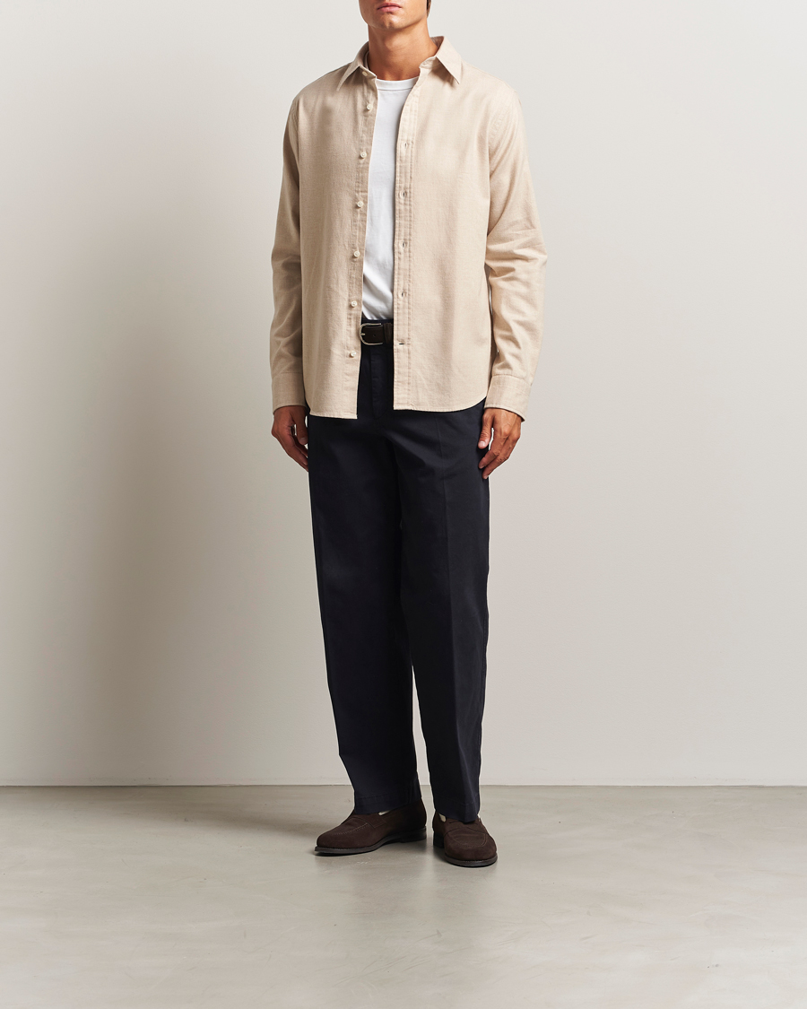 Herre | Skjorter | GANT | Regular Fit Flannel Shirt Light Beige Melange