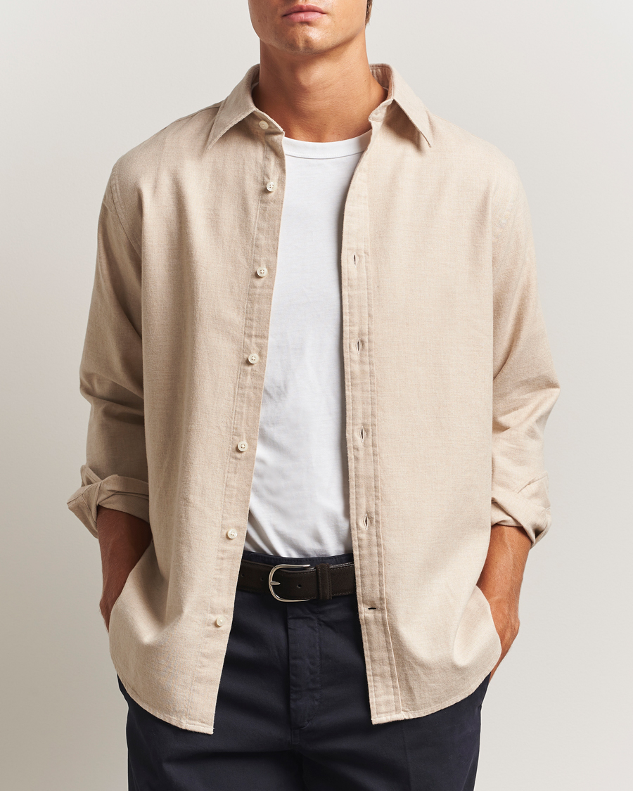 Herre | Skjorter | GANT | Regular Fit Flannel Shirt Light Beige Melange
