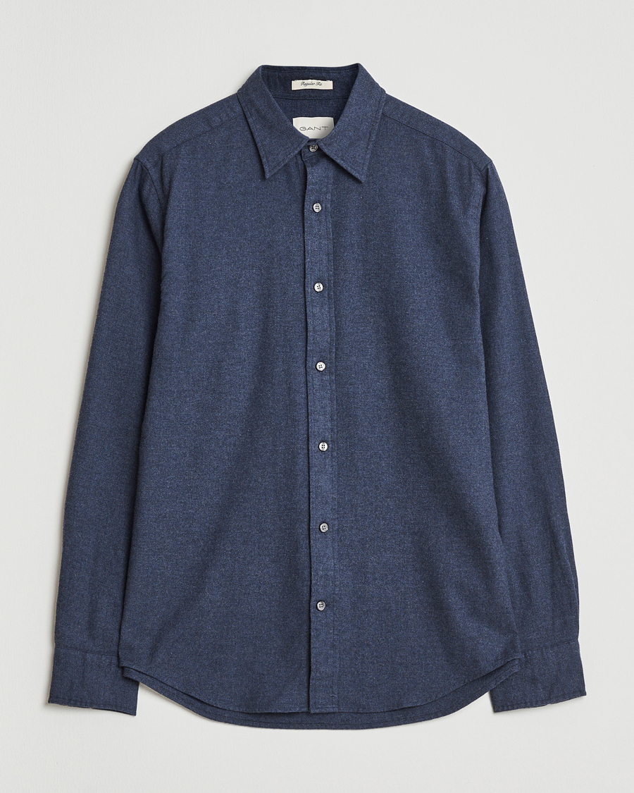 Herre | Skjorter | GANT | Regular Fit Flannel Shirt Dark Indigo Melange