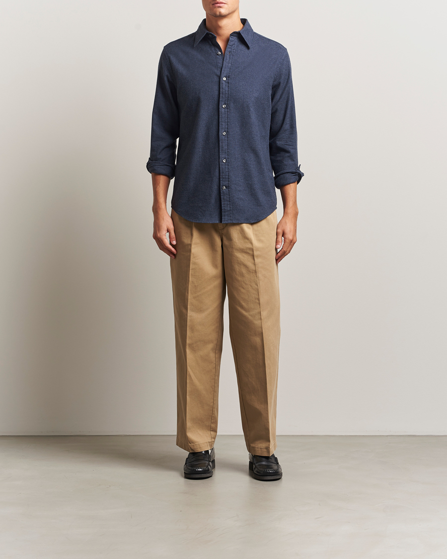 Herre | Skjorter | GANT | Regular Fit Flannel Shirt Dark Indigo Melange