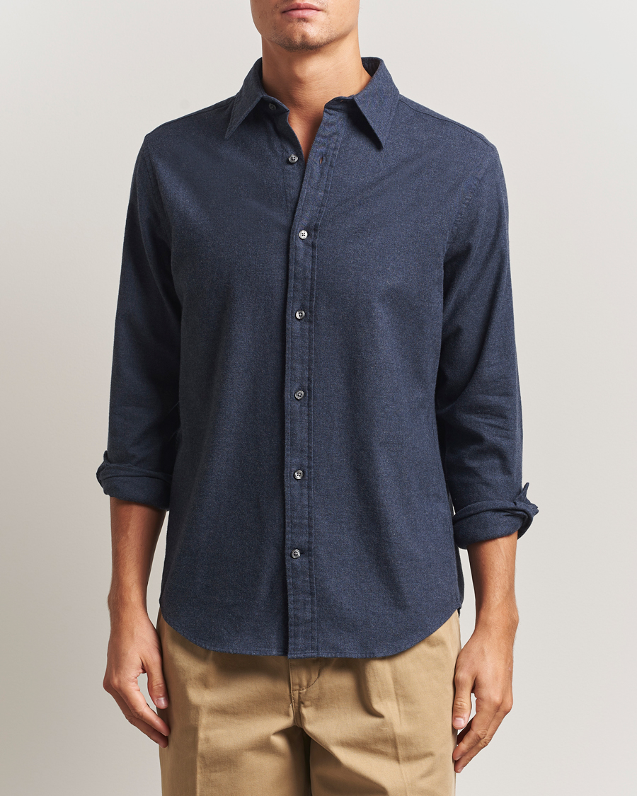 Herre | Skjorter | GANT | Regular Fit Flannel Shirt Dark Indigo Melange
