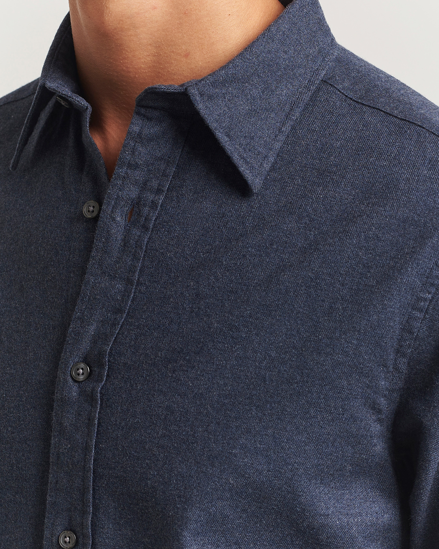 Herre | Skjorter | GANT | Regular Fit Flannel Shirt Dark Indigo Melange