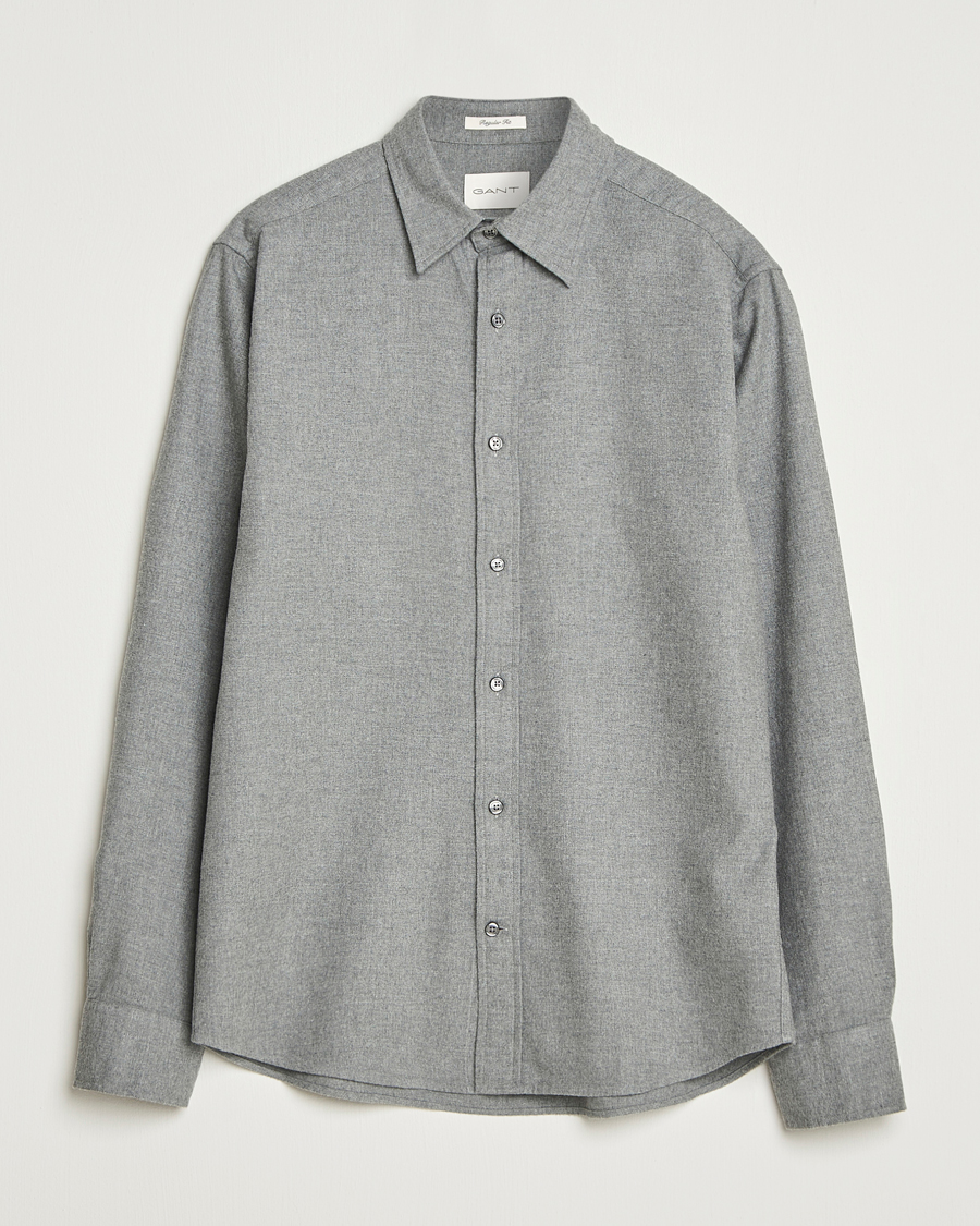 Herre | Skjorter | GANT | Regular Fit Flannel Shirt Dark Grey Melange