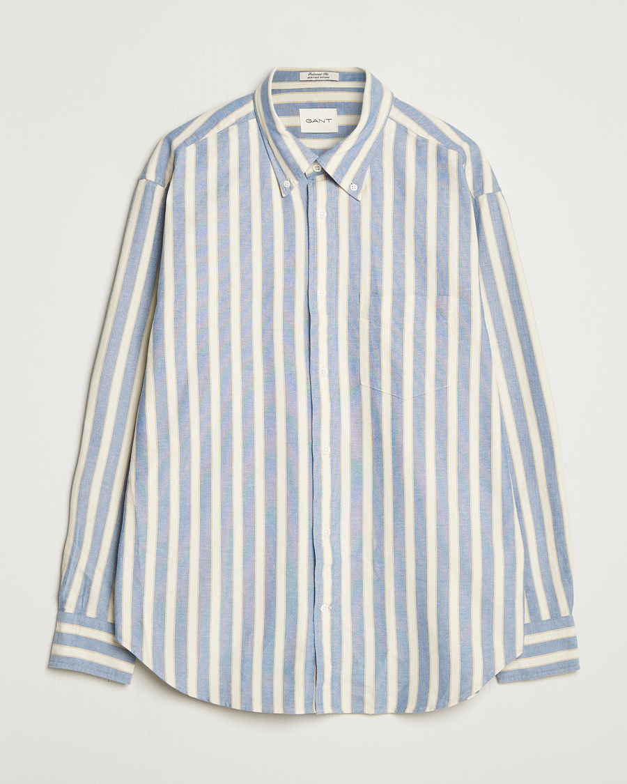 Herre | Skjorter | GANT | Relaxed Fit Striped Heritage Oxford Shirt Blue Water