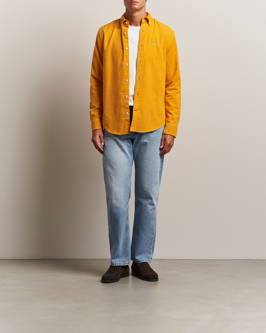 Herre | Skjorter | GANT | Regular Fit Corduroy Shirt Yellow Lichen