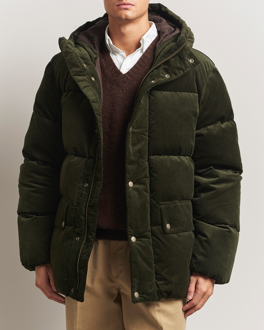 Herre | Jakker | GANT | Corduroy Down Hooded Puffer Jacket Green Lagoon