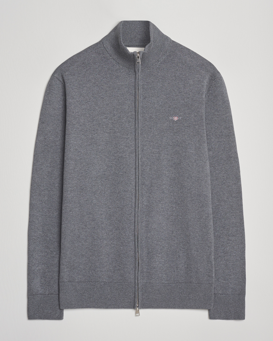 Herre | Trøjer | Gant | Casual Cotton Full Zip Dark Grey Melange
