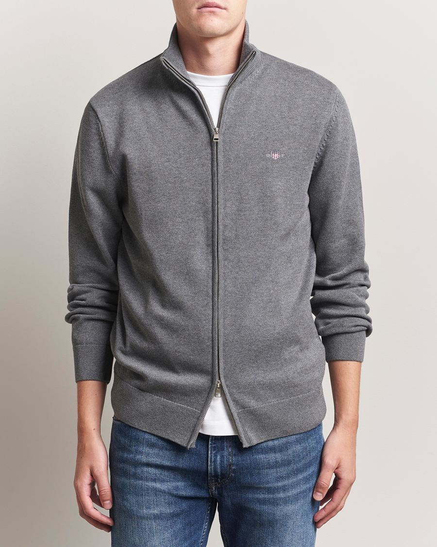 Herre | Trøjer | Gant | Casual Cotton Full Zip Dark Grey Melange