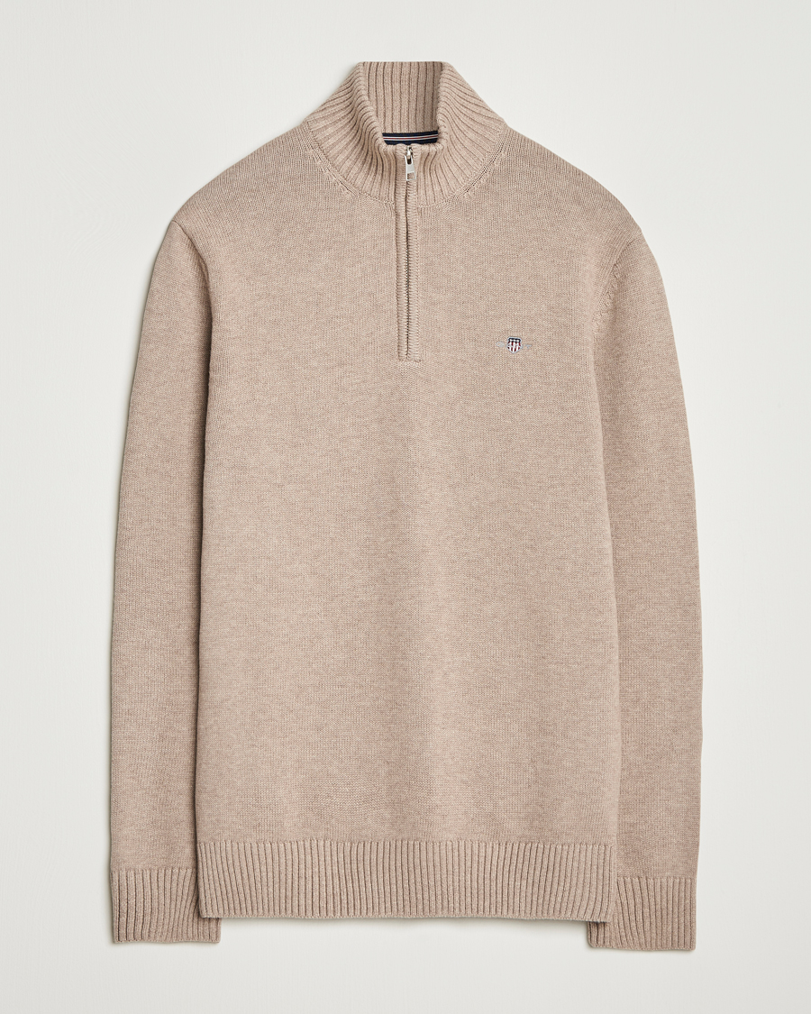 Herre | Trøjer | GANT | Casual Cotton Half Zip Dark Sand Melange