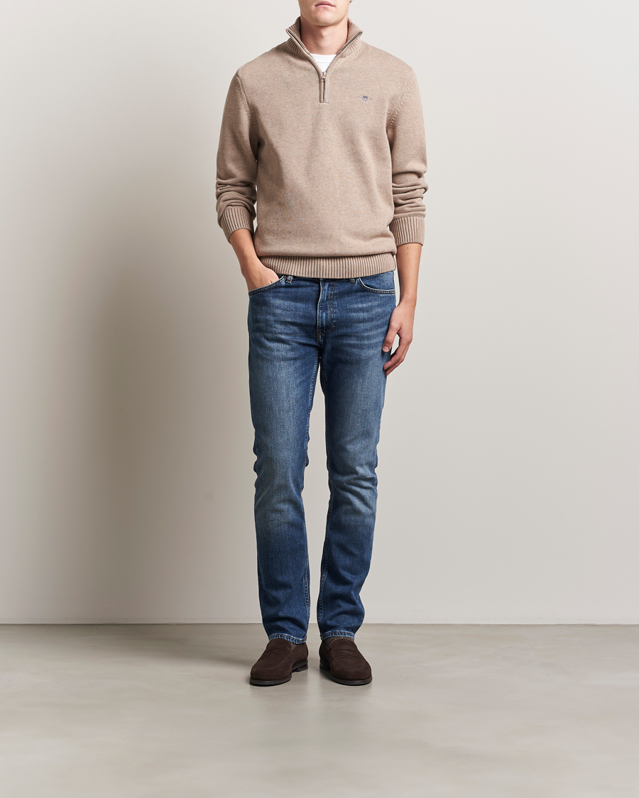Herre | Trøjer | GANT | Casual Cotton Half Zip Dark Sand Melange